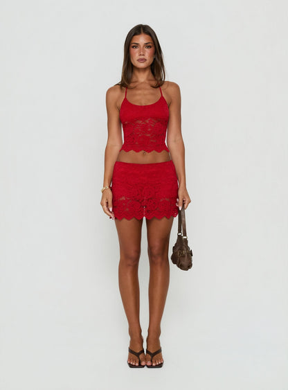 Gianna Lace Halter Top Red