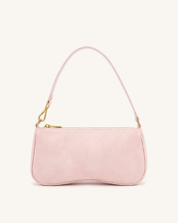 Eva Faux Suede Shoulder Handbag - Pink
